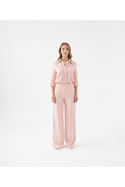 SERPİL Dantel Şerit Detaylı Gömlek Yaka İkili Takım