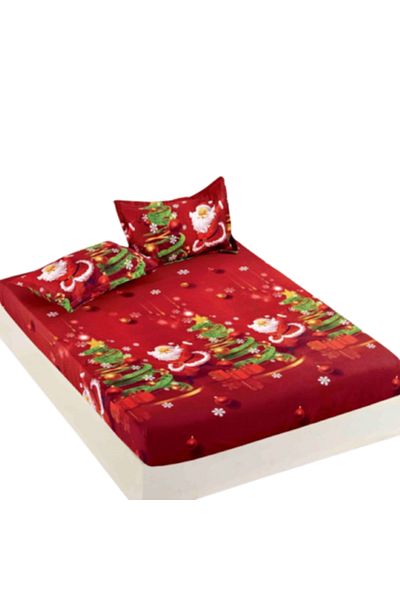 JOJO HOME Husa de pat si 2 fete de perna, Jojo Home, Finet, 2 persoane, 3 piese, Santa Claus, 160x200cm, Multi