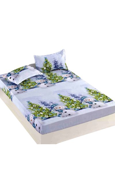 JOJO HOME Bed Sheet and 2 Pillowcases, Jojo Home, Finet, 2 People, 3 Pieces, Snowman, 160x200cm, Multicolor