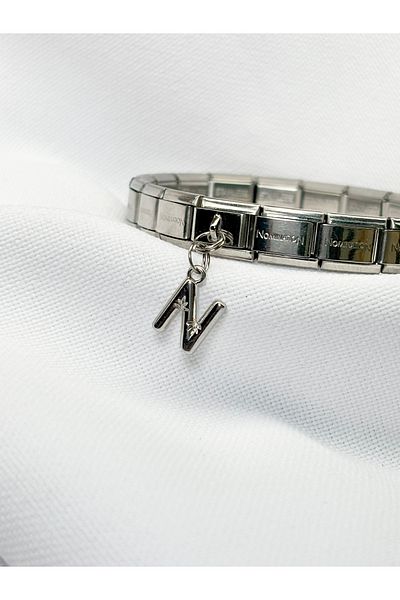 Sumen Butik Swinging Steel Italian Charm with Letter N Figure