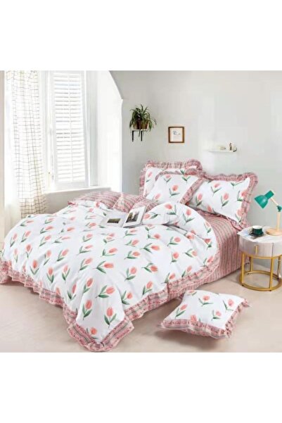 OEM Lenjerie de pat, 6 piese, 2 persoane, 230X250cm, Finet, Imprimeu Lalele, Multicolor