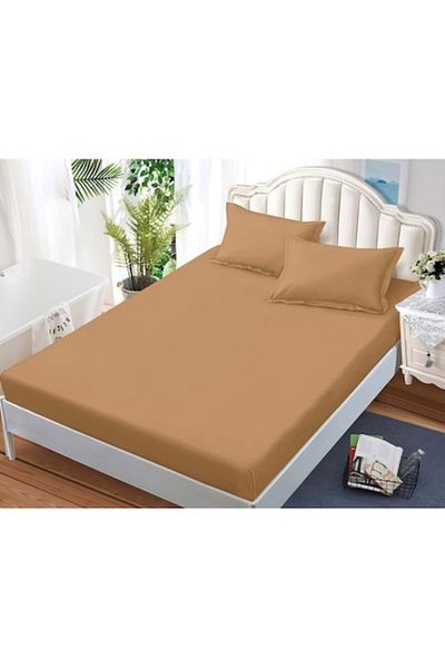 Pucioasa Husa de pat dublu si fete de perne, 3 piese, 180x200cm, Finet Satinat, Caramel