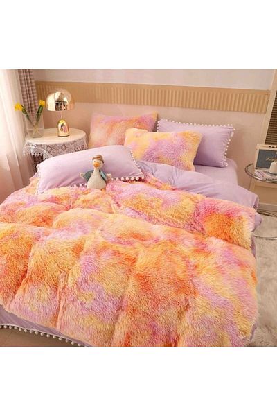 JOJO HOME Lenjerie de pat, Jojo Home, Fluffy, 2 persoane, 6 piese, Degrade, 230x250cm, Multicolor