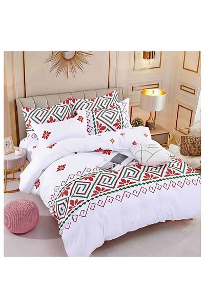 JOJO HOME Lenjerie de pat, Jojo Home, Imprimeu Traditional, 6 piese, 2 persoane, 245x250cm, Finet Superior, Al