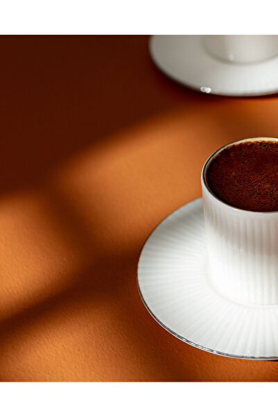 Madame Coco Verly 6 Kişilik 12 Parça Kahve Fincan Takımı - Beyaz/Silver - 95 ml