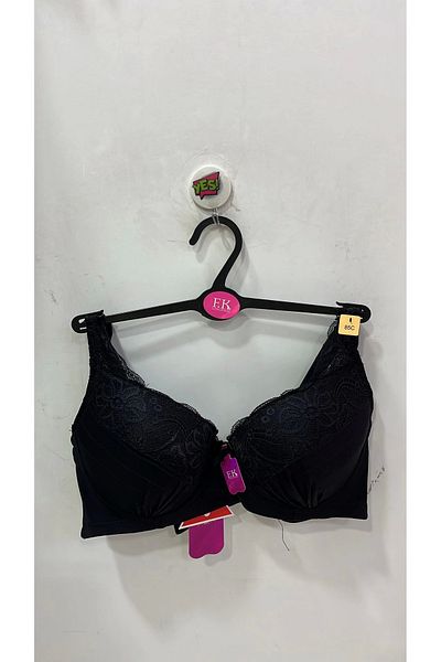 F.K Women's C Cup Unpadded Underwire Lace Detailed Black Bra - 728