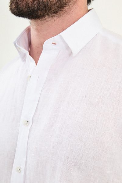 Mcr Plain Slim Fit Long Sleeve 100% Linen Men's Shirt White - 27079.25Y