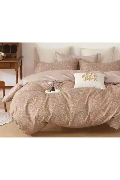 OEM Double Bedding Set, Finet, 6 Pieces, 2 Persons, Abstract Print, 230x250cm, Beige Shades