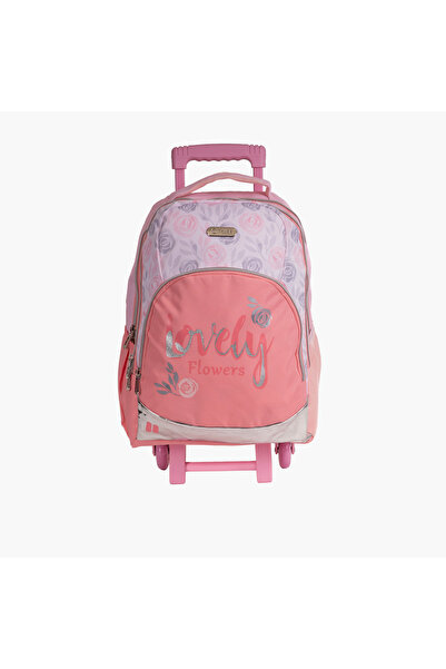 Pause حقيبة ظهر بعجلات بطبعة زهور مقاس 18 بوصة مع مقبض قابل للسحب وسحاب للإغل...