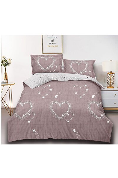 OEM Double bed linen set with elastic, 4 pieces, 180x200cm, Finet hearts and multicolored stars