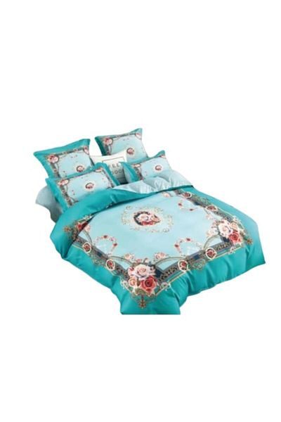 OEM Lenjerie de pat, 6 piese, 2 persoane, 230X250cm, Finet, Imprimeu Elegant-Trandafiri, Multicolor