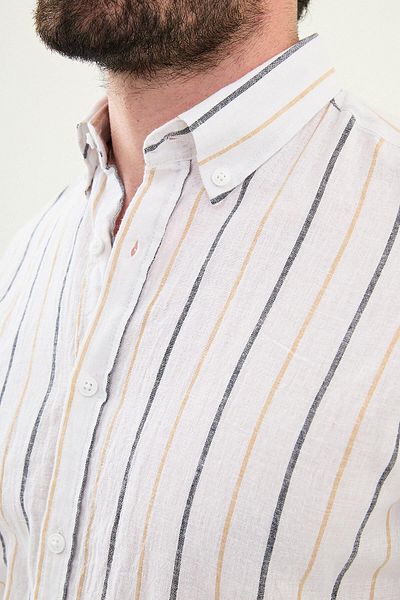 Mcr Striped Slim Fit Linen Men's Shirt White-Beige - 27078.25Y