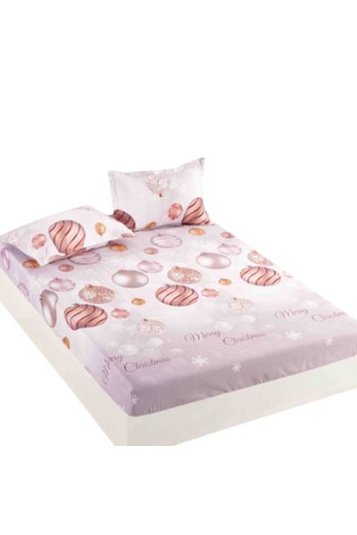 JOJO HOME Husa de pat si 2 fete de perna, Jojo Home, Finet, 2 persoane, 3 piese, Globuri Roz, 180x200cm, Multi
