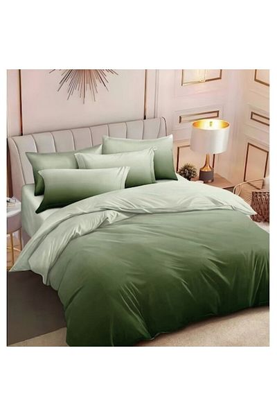 OEM Double Bed Linen, 2 Pieces, Gradient Print, 6 Pieces, 2 Persons, 180x200cm, Fine Satin, Green