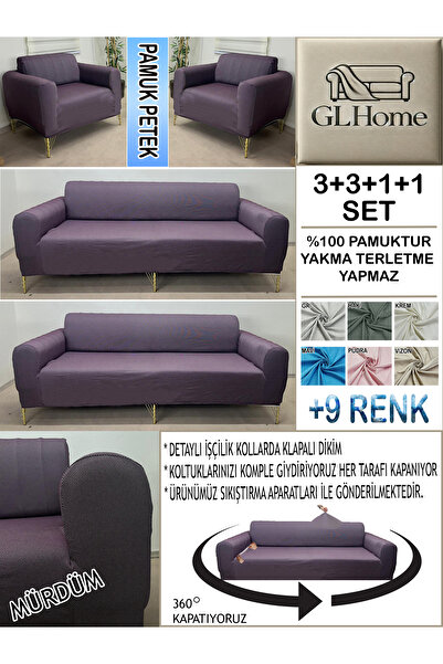 Home %100 PAMUK PETEK KUMAŞ 3+3+1+1 KOMPLE GİYDİRME KANEPE&ÇEKYAT, BOHEM, POR...
