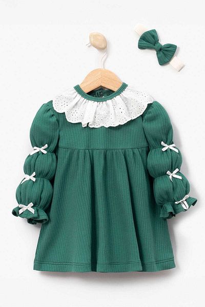 minicayzen Girl's Dress with Bow White Lace Collar