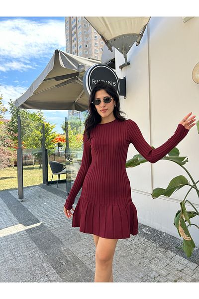 Puella Μακρυμάνικο Μίνι Πλεκτό Φόρεμα Crew Neck