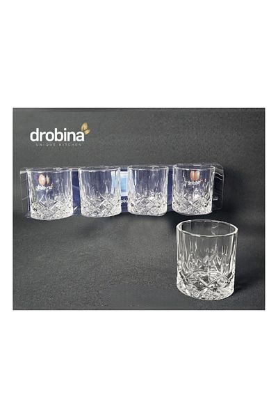 drobina طقم كاسات عصير زجاج كريستال 4 حبة شفاف من دروبينا