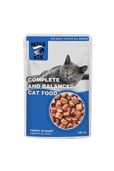 MİSS KİS Υγρή τροφή για γάτες με γαλοπούλα, Adult, Miss Kis, 100 γρ* 24 τεμάχια