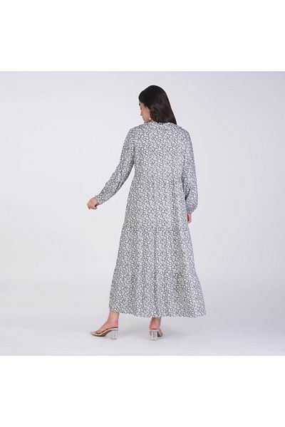LINELLE Rayon Floral Print Maxi Dress - Peter Pan Collar Neck, Available in 3 Colors.