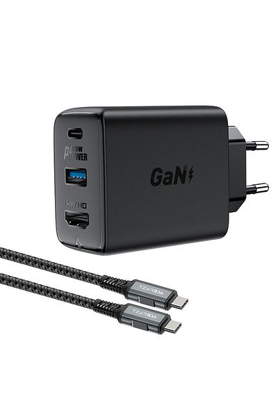 Acefast Încărcător de perete 2 în 1 cu cablu USB-C + adaptor USB-C - HDMI 4K negru