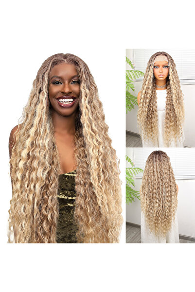 Mina Peruk Afro Dalga Kumral Balköpüğü Ombre ve Röfleli Fiber Sentetik Tül Peruk
