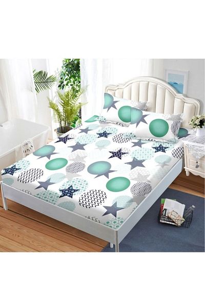 OEM Bed Sheet, 2 persons, 160x200 cm, star and dot print, multicolor