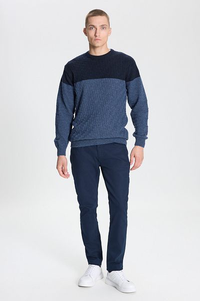 AC&Co / Altınyıldız Classics Men's Sax-Aviator Blue Standard Fit Regular Cut Crew Neck Patterned Wool Knitwear Sweater