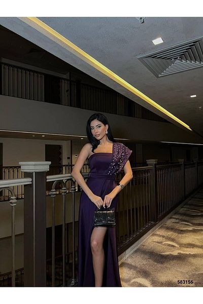 Modafeminen One Shoulder Evening Dress 583155 Purple