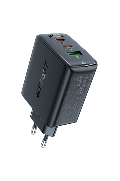 Acefast Încărcător rapid de perete GaN 2x USB-C USB-A PPS PD QC4+ 65W Negru