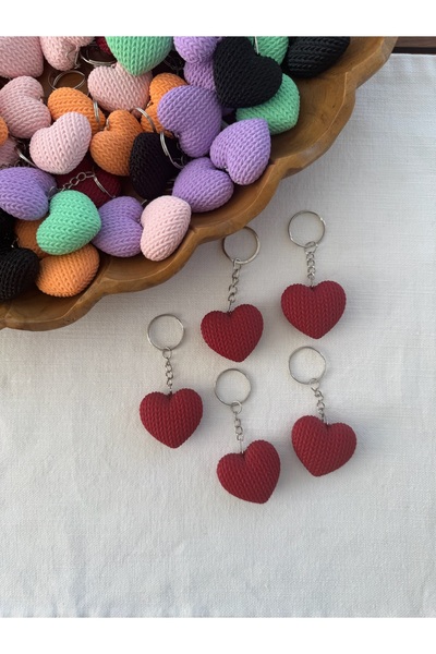 SABAZ Örgü Desenli Kalp Anahtarlık - Kalpli Örgü Görünümlü Çanta Aksesuarı - ...