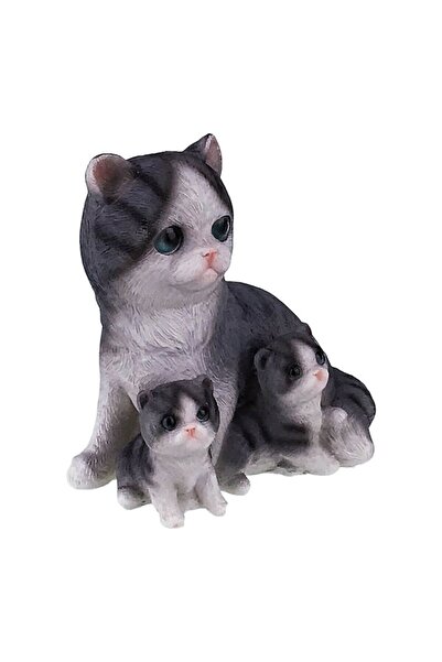 OEM Pușculiță din rășină reprezentând o pisică cu doi pisoi, 13x13 cm, gri-alb