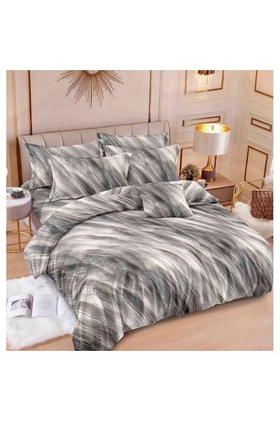 OEM Double Bed Linen Set, Reversible/Elastic Sheet, 6 Pieces, Abstract Gray Marbled Print, 2 Persons, 18