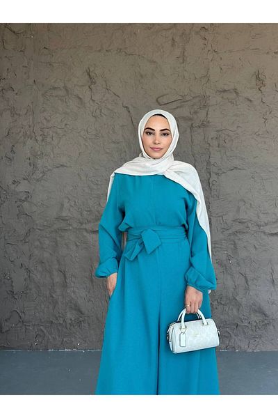 She Olive Belted Hijab Jumpsuit Cream