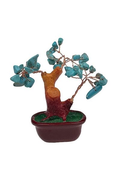 OEM Ceramic Decoration, Feng Shui Tree, 3 Branches, 8x13cm, Turquoise Aventurine Stones