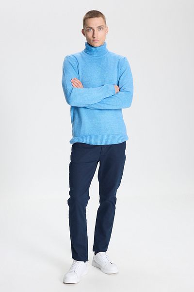AC&Co / Altınyıldız Classics Men's Blue Standard Fit Regular Cut Full Turtleneck Ruffled Soft Textured Knitwear Sweater