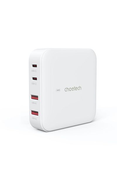 CHOETECH Mocna ładowarka sieciowa GaN 100W 2x USB-A 2x USB-C biała