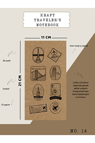 Else Craft Kraft Traveler's Notebook No:14 - Seyahat Zımbalı Krem Yaprak Defter