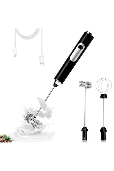 TOIITKQ Mixer spumator de lapte 2 in 1, acumulator reincarcabil USB, cu 2 capete, 3 trepte de viteza, portab
