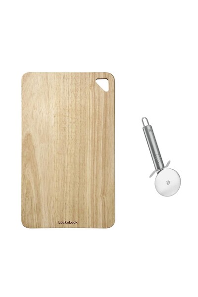 locknlock لوح تقطيع مستطيل متوسط الحجم + قطاعة بيتزا ميتالتكس مقاس 67 مم مجانية