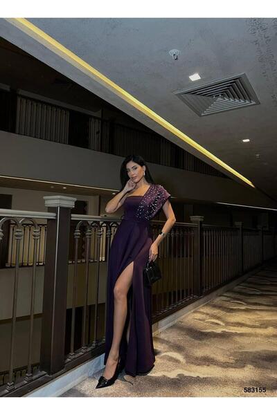 Modafeminen One Shoulder Evening Dress 583155 Purple
