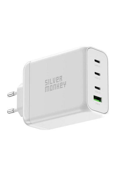 Silver Monkey Mocna ładowarka GaN 200W 3xUSB-C PD USB-A QC 3.0 biała