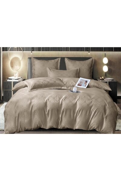 OEM Double Bed Linen, Jacquard, 6 Pieces, with Elastic, 180x200 cm, Cream