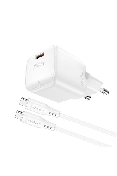 Acefast Mini Ładowarka sieciowa PD 20W GaN + kabel USB-C biała