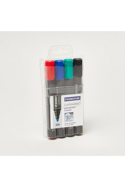 Staedtler مجموعة أقلام تحديد دائمة متنوعة من لوموكولر - ٤ قطع