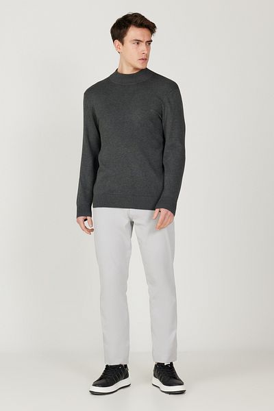 AC&Co / Altınyıldız Classics Men's Anthracite-Melange Standard Fit Regular Cut Half Turtleneck Knitwear Sweater