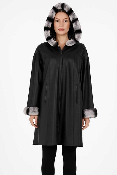 Meka Deri Women's Genuine Leather Double-Sided Wearable Large Size Leather Coat