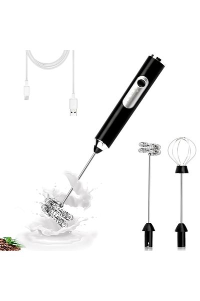 TOIITKQ Mixer spumator de lapte 2 in 1, acumulator reincarcabil USB, cu 2 capete, 3 trepte de viteza, portab