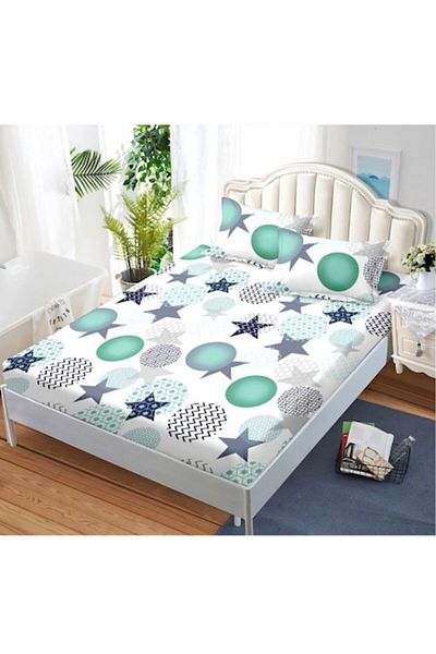 OEM Bed Sheet, 2 persons, 160x200 cm, star and dot print, multicolor