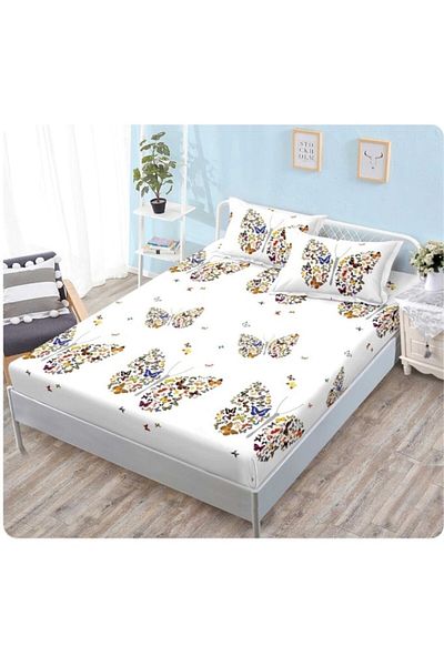 OEM Husa de pat, 2 persoane, 160x200 cm, imprimeu fluturi colorati, multicolor